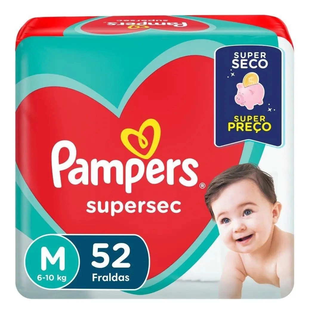 Fralda Pampers Supersec M 52 Unidades para bebes de 6 a 10kg