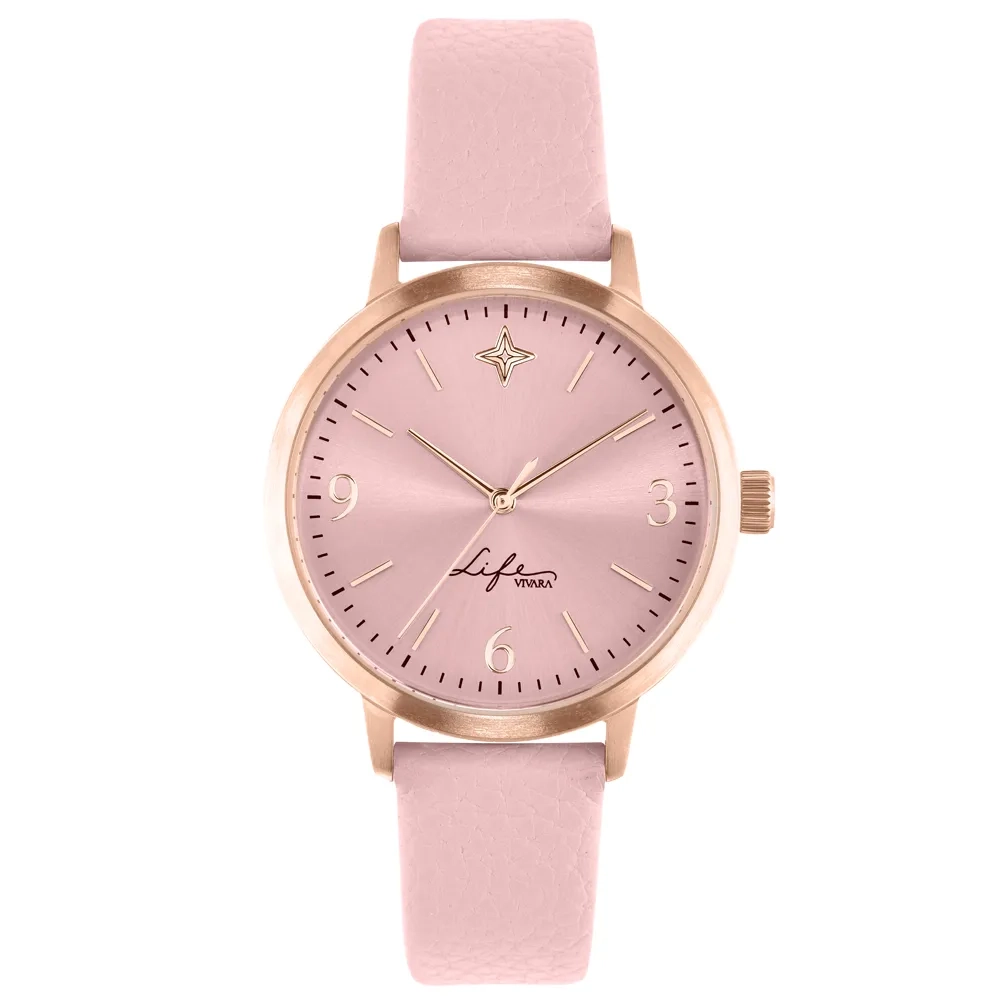 Relógio Life Realizações Feminino Couro Rosé