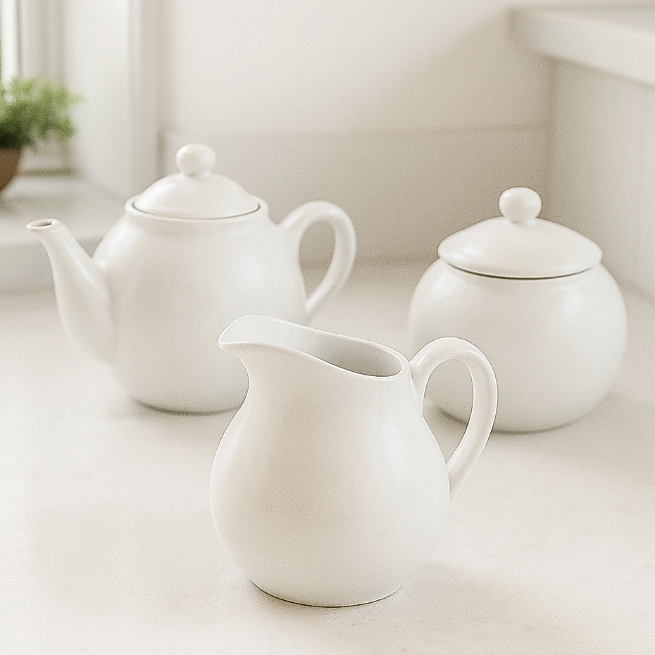 Conjunto Porcelana Branca cha café Bule 500ml + Açucareiro 350ml + Jarra 750ml Kit 3 Peças
