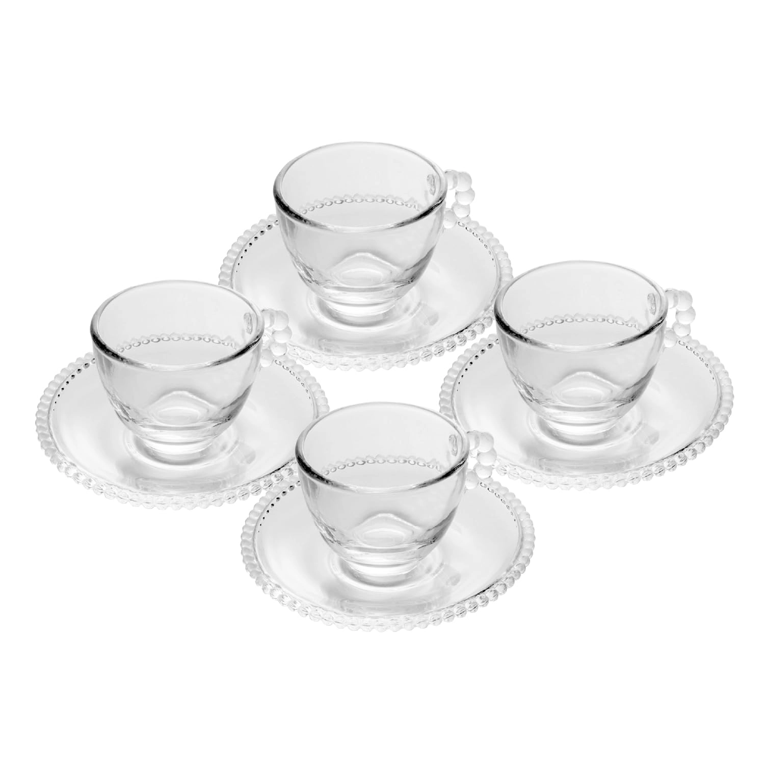 WOLFF Conjunto de Xícaras e Pires de Cristal Pearl 80ml 4 Peças Transparente - Mesa Posta - Itens Para Casa - Utensílios de Cozinha - Enxoval - Casamento - Decoração