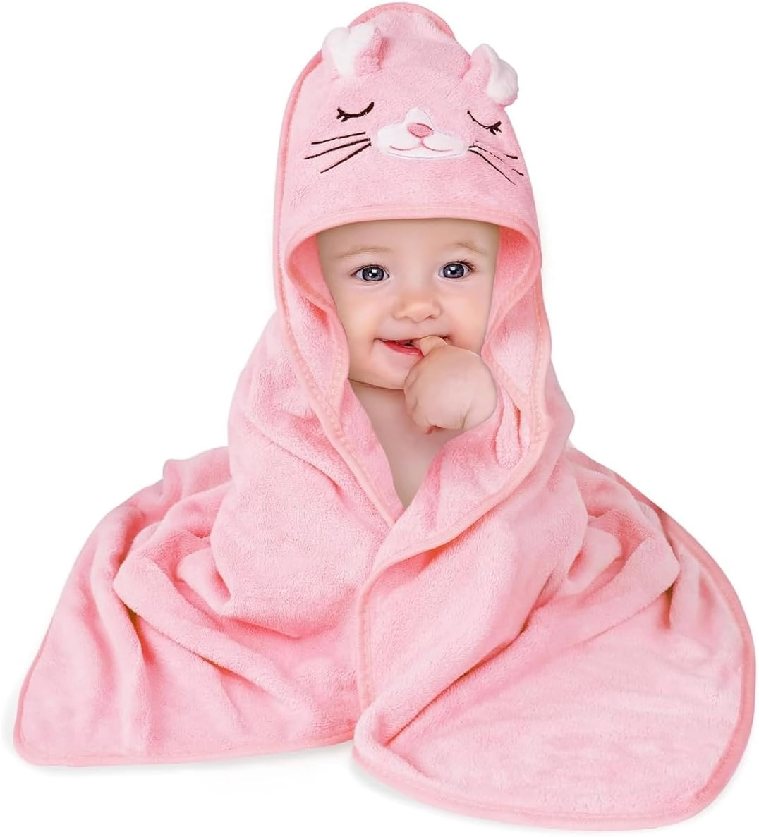 Toalha Banho Capuz Bichinho Bordado Roupão Bebê Recém Nascido Infantil Criança Bordado (Rosa)