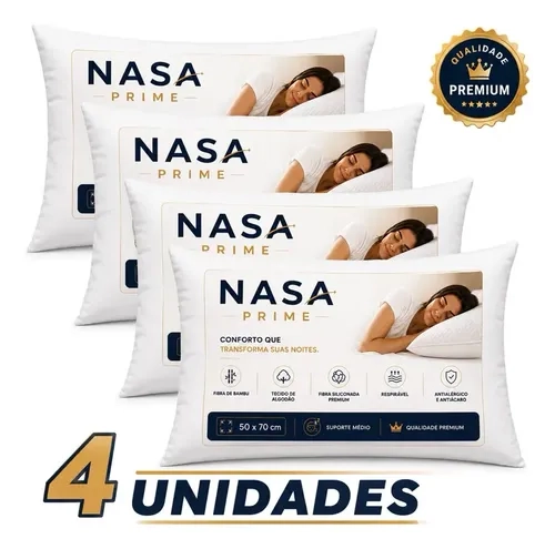 Kit 4 Travesseiros Nasa Prime 50x70 Silicone Fibra De Bambu