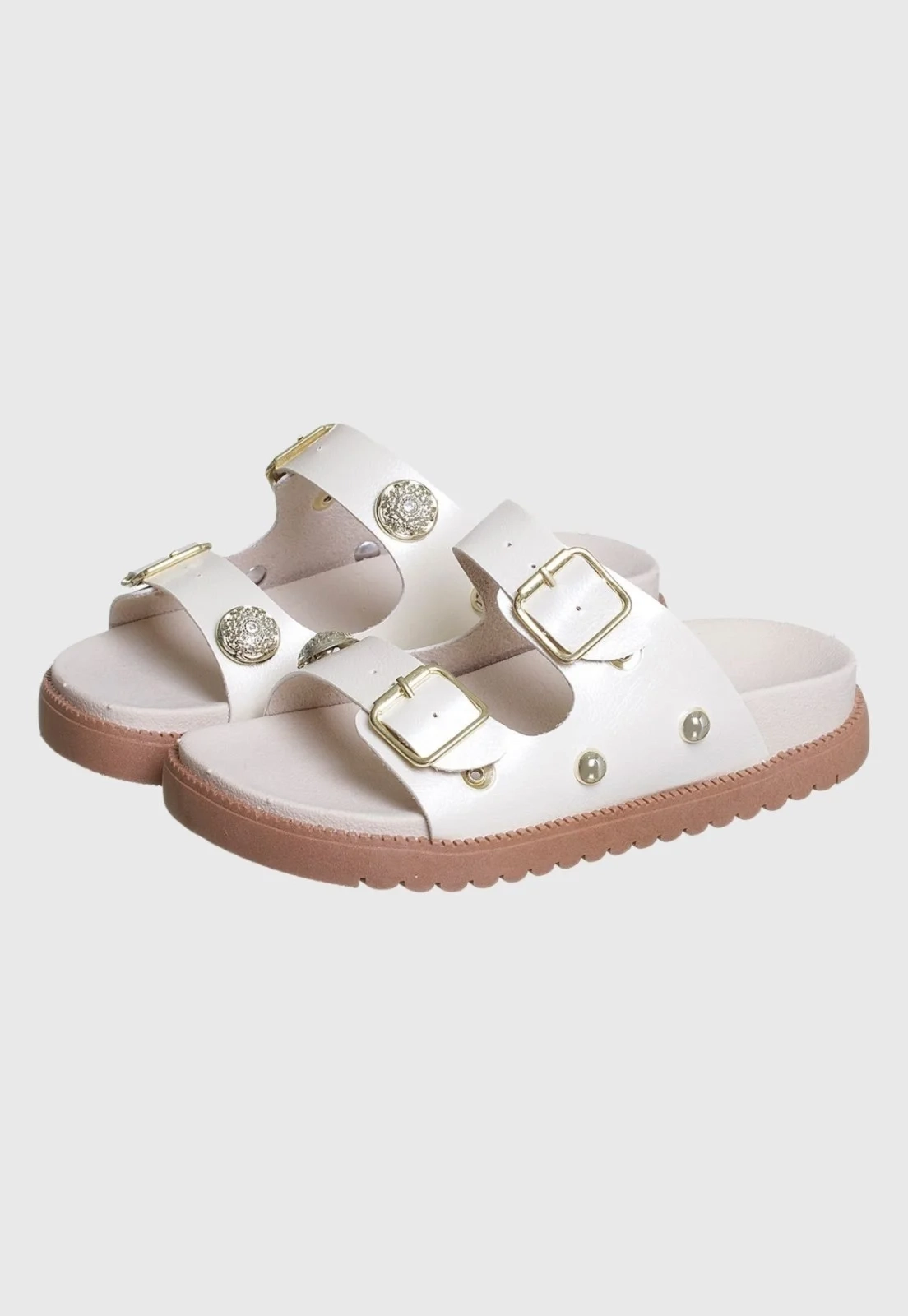 Chinelo Papete 28 ao 39 Infantil Feminino Off White com Fivela Kidstep