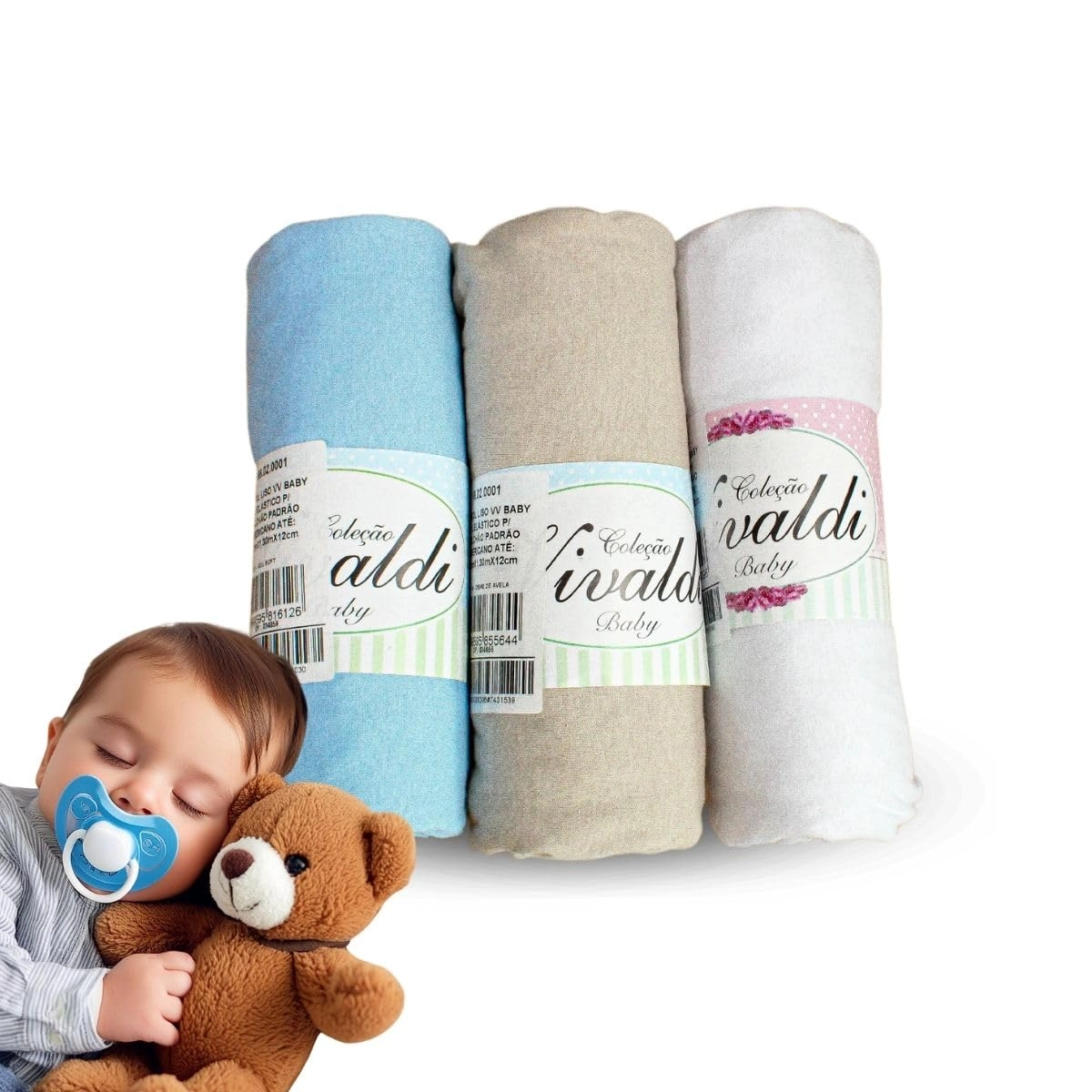 3 Lençol Berço Americano Bebe 100% Algodão Malha C/Elastico (azul/bege/branco)