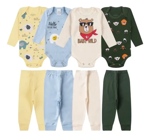 Kit 8 Peças Enxoval Bebe Menino/menina Body Calça Algodão