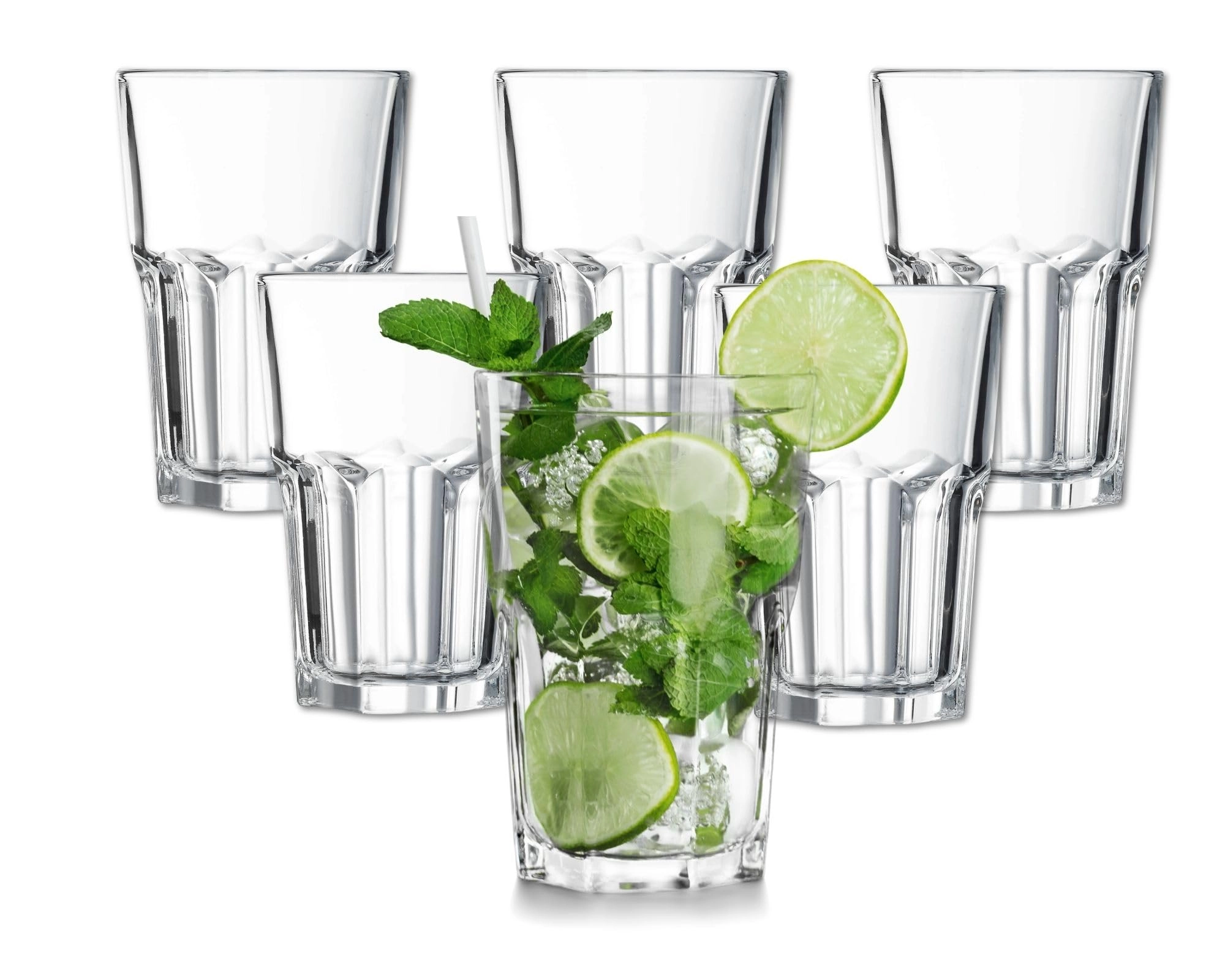 Kit 6 Copos 350ml Vidro Grosso Canelado Para Agua Suco Smoothies Estilo Americano Resistente Moderno Mesa Posta Copo Diferente Premium Drinks Luxo