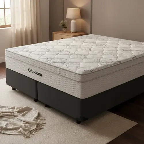 Cama Box Queen + Colchão De Molas Ensacadas Ortobom Airtech Cor Preto