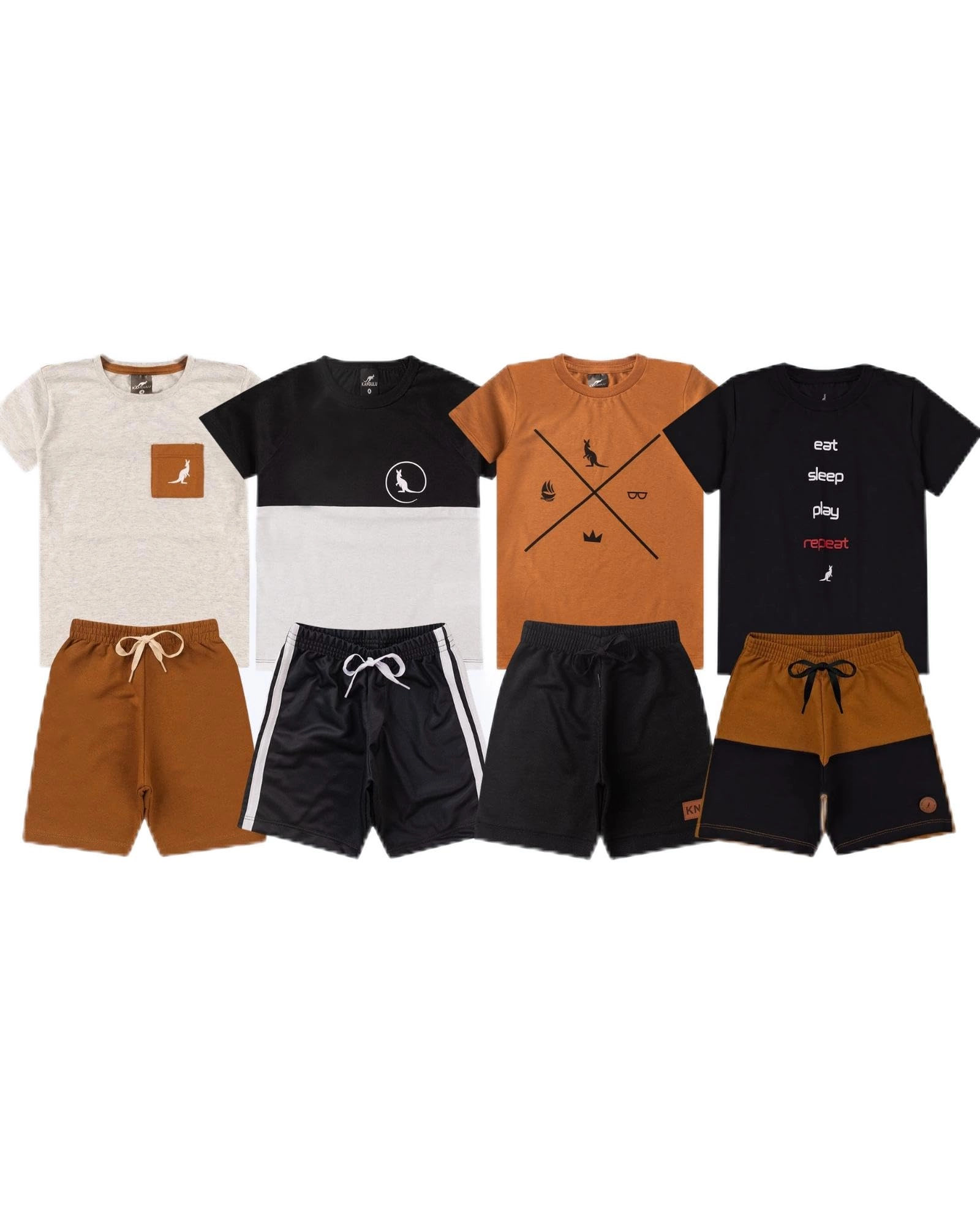 Kit 4 Peças Roupas Infantil Menino – Conjuntos de Verão 2 Camisetas e 2 Bermudas, Leves e Confortáveis, Moda Infantil para Brincar e Passear 1 A 12 Anos