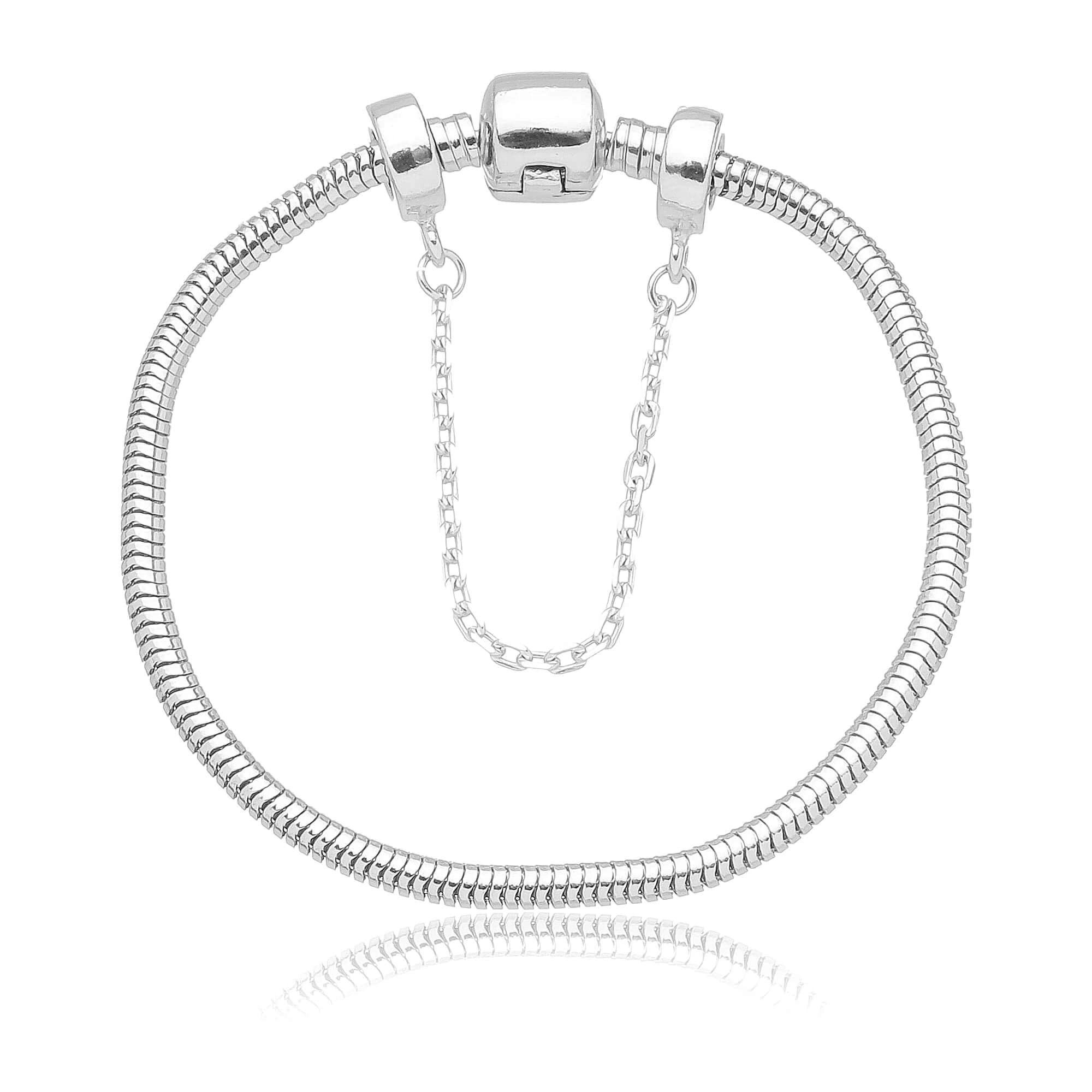 Pulseira Berloque Com Trava de Segurança Folheado a Prata Tamanho:17