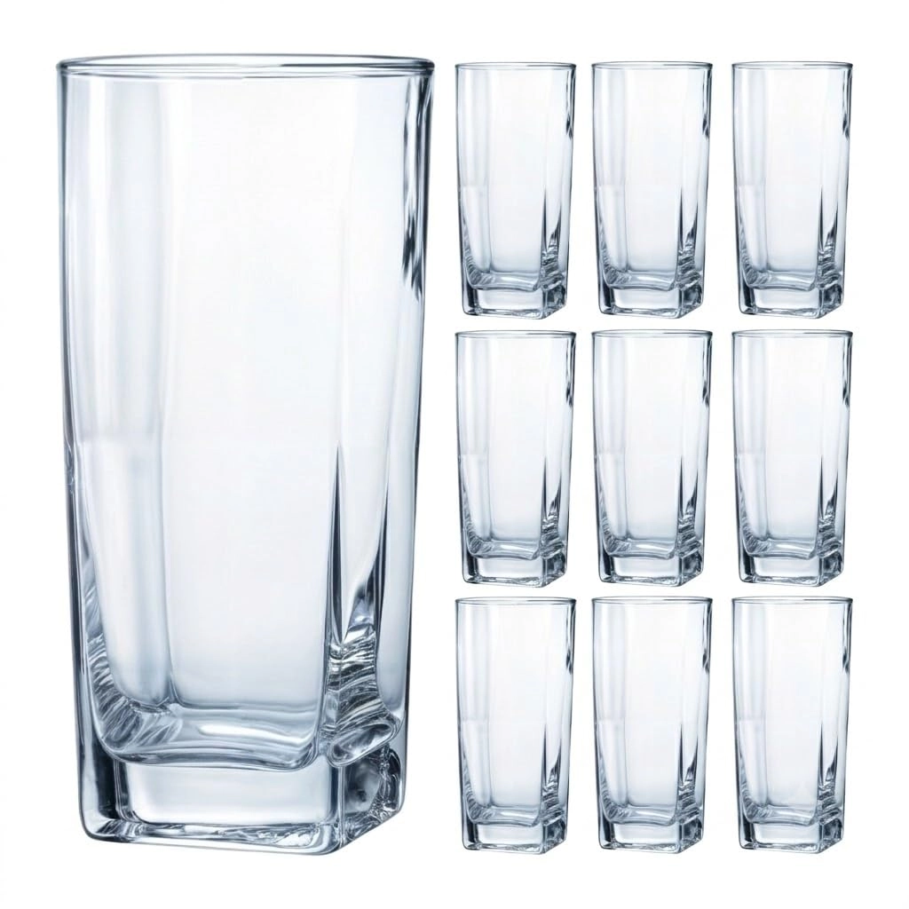 KIT 10 Copos Texas de Vidro Quadrado 320ml Água e Suco Mesa Posta Oferta Luxo - 10 Peças Cor: Transparente