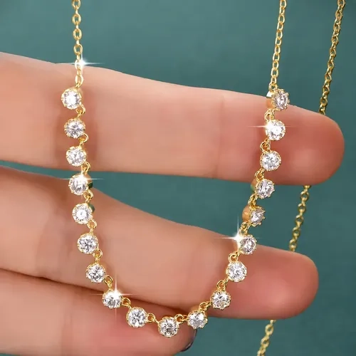 Colar Diamante De Laboratório Moissanite Riviera Ouro Filled