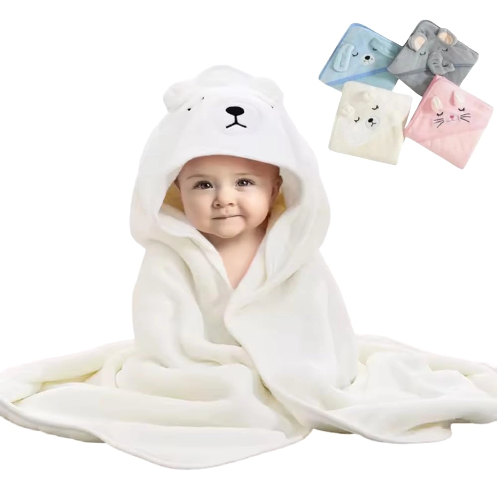 Toalha De Banho Infantil Soft Com Capuz Bichinho Bordado Algodão Toque Extremamente Macio Suave Para Pele do Bebê Recém Nascido, Cobertor Para Recém-Nascidos, Super Absorvente (Branco)