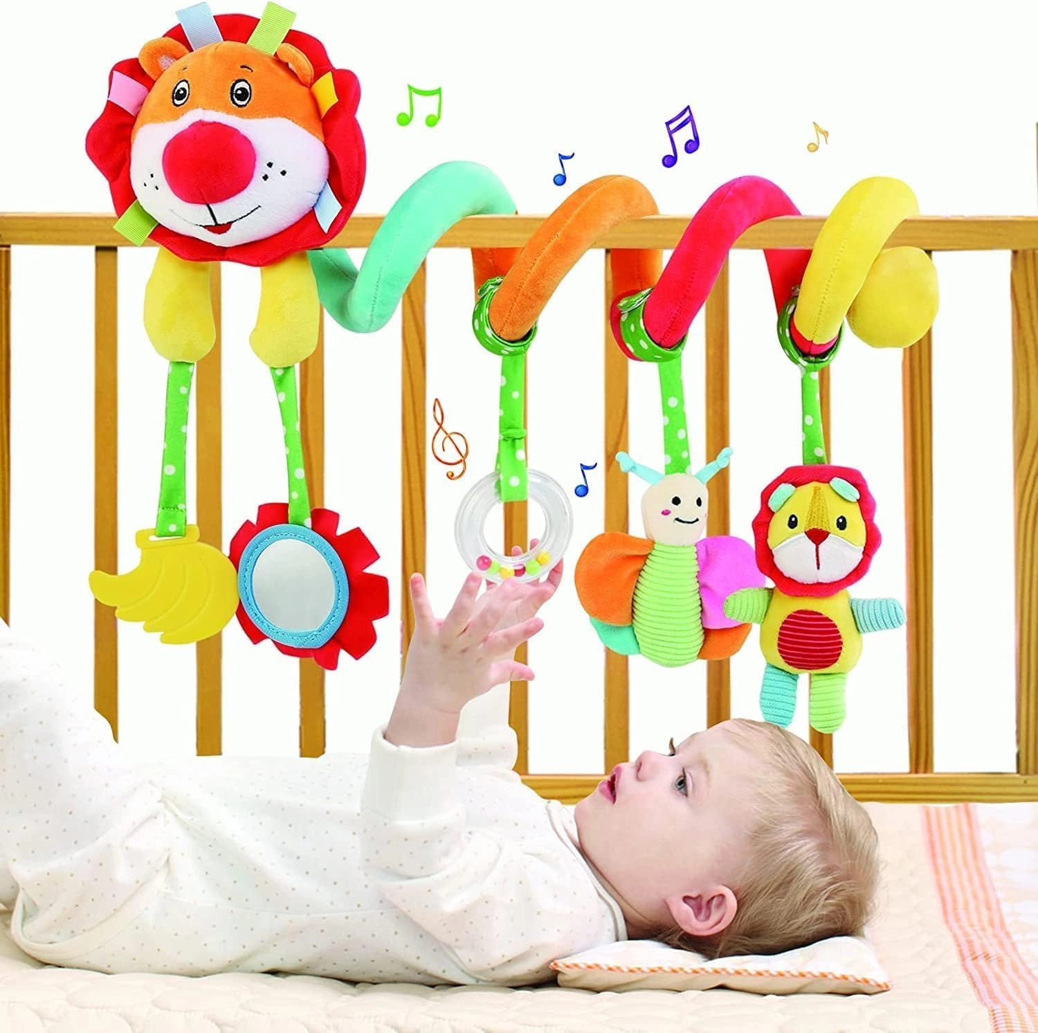 Mobile Musical Espiral Leão para Berço e Carrinho, Chocalho Infantil com Animais Coloridos, Brinquedo Educativo para Bebês MY TOY
