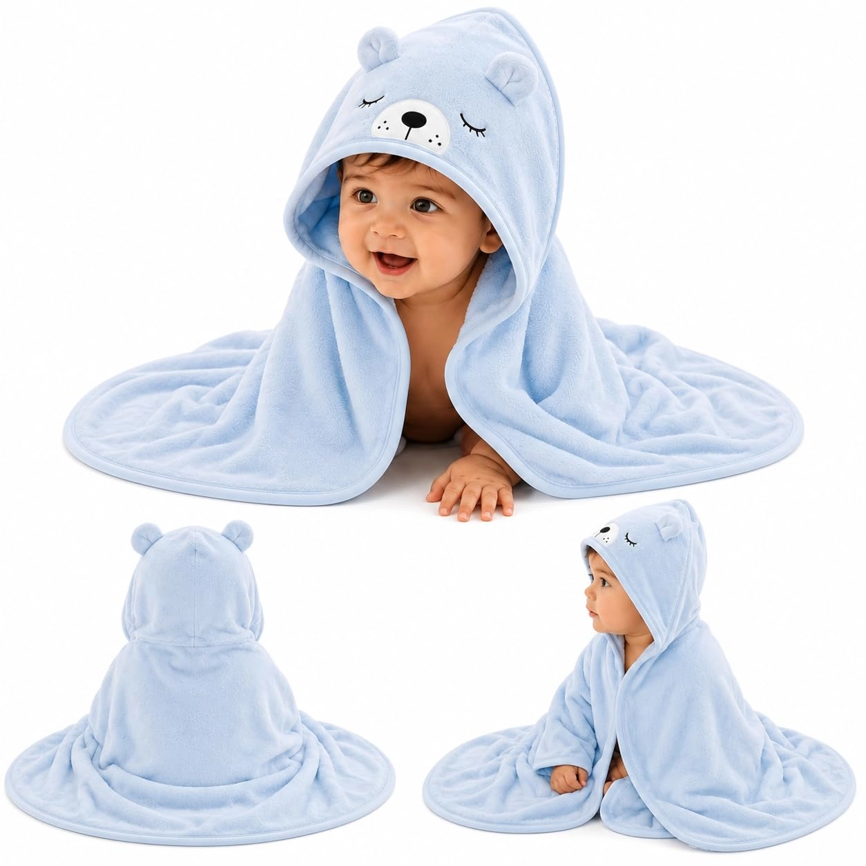 Toalha De Banho Infantil Soft Com Capuz Bichinho Bordado Algodão, Super Absorvente, Cobertor Para Recém-Nascidos, Toque Extremamente Macio Suave Para Pele do Bebê Recém Nascido (Azul)