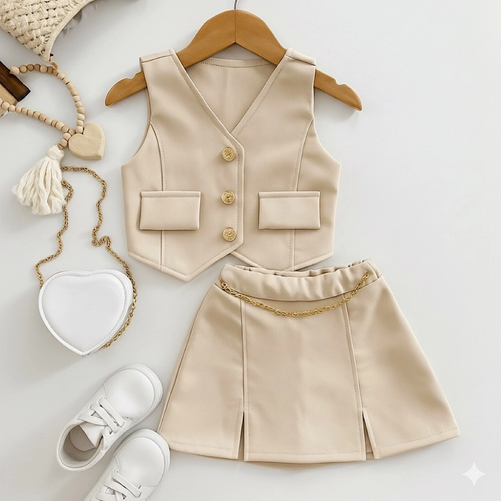 Conjunto Alfaiataria 4 ao 16 Anos Infantil E Juvenil Menina Colete e Short Saia Moda Blogueirinha Envio Veloz
