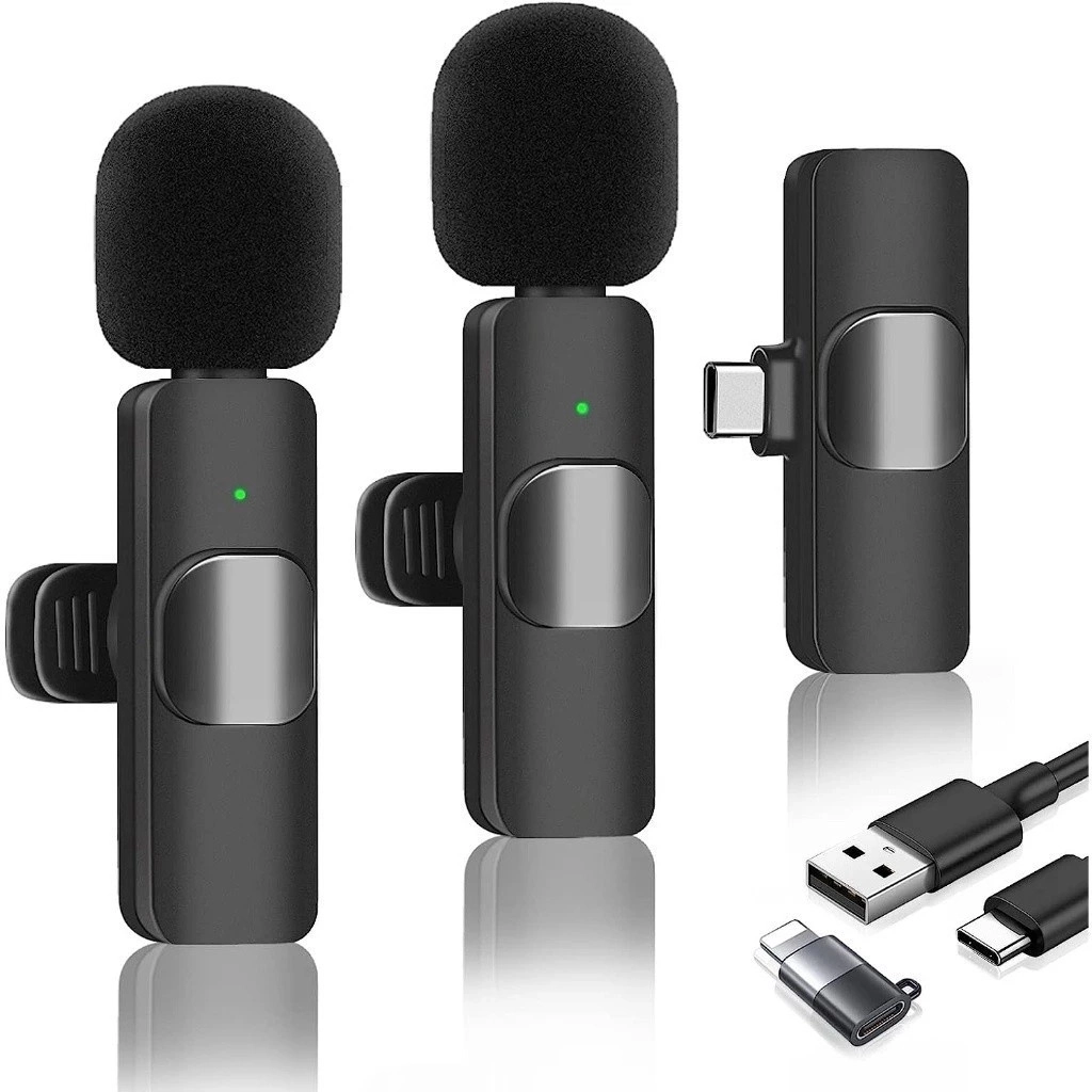 Microfone de Lapela Sem Fio K9 Vlog Compatível Tipo C e iPhone Bateria de Longa Duração