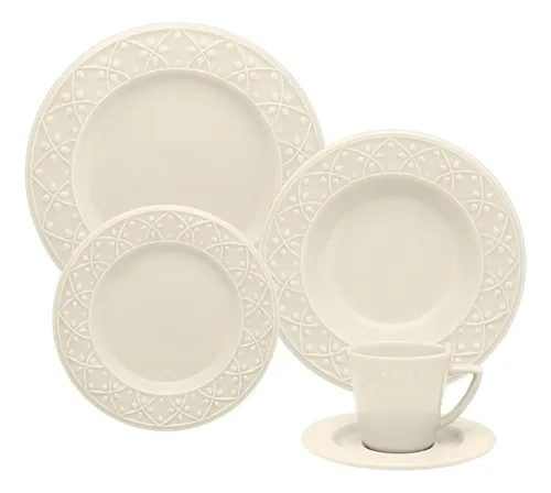 Aparelho De Jantar E Chá 30 Peças Mendi Marfim Oxford cor Branco
