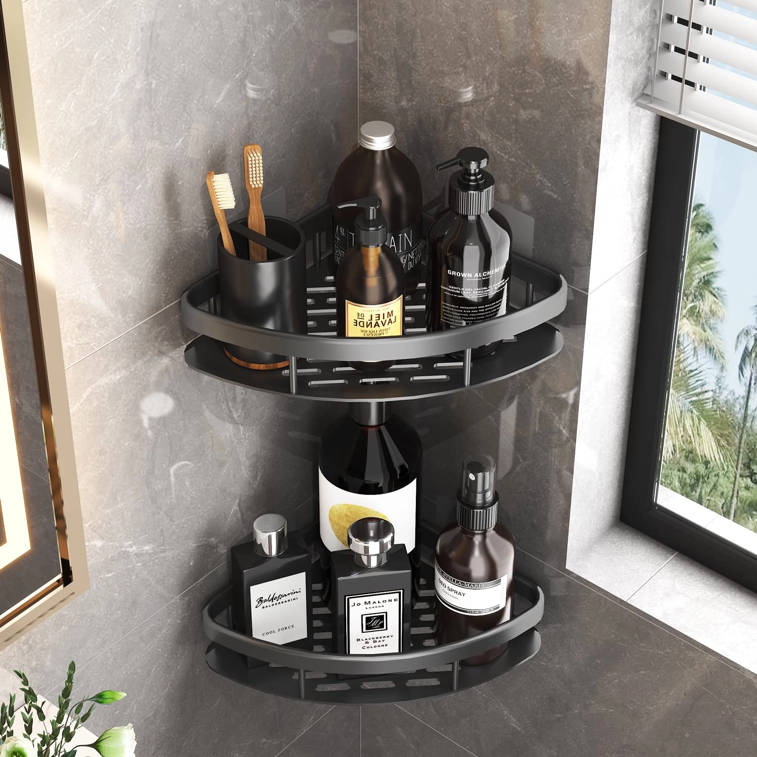Kit 2 Prateleira Para Banheiro de Canto Porta Shampoo Sabonete Nicho Organizador Cozinha Lavanderia Aluminio Resistente Estilo Industrial Clean : Casa