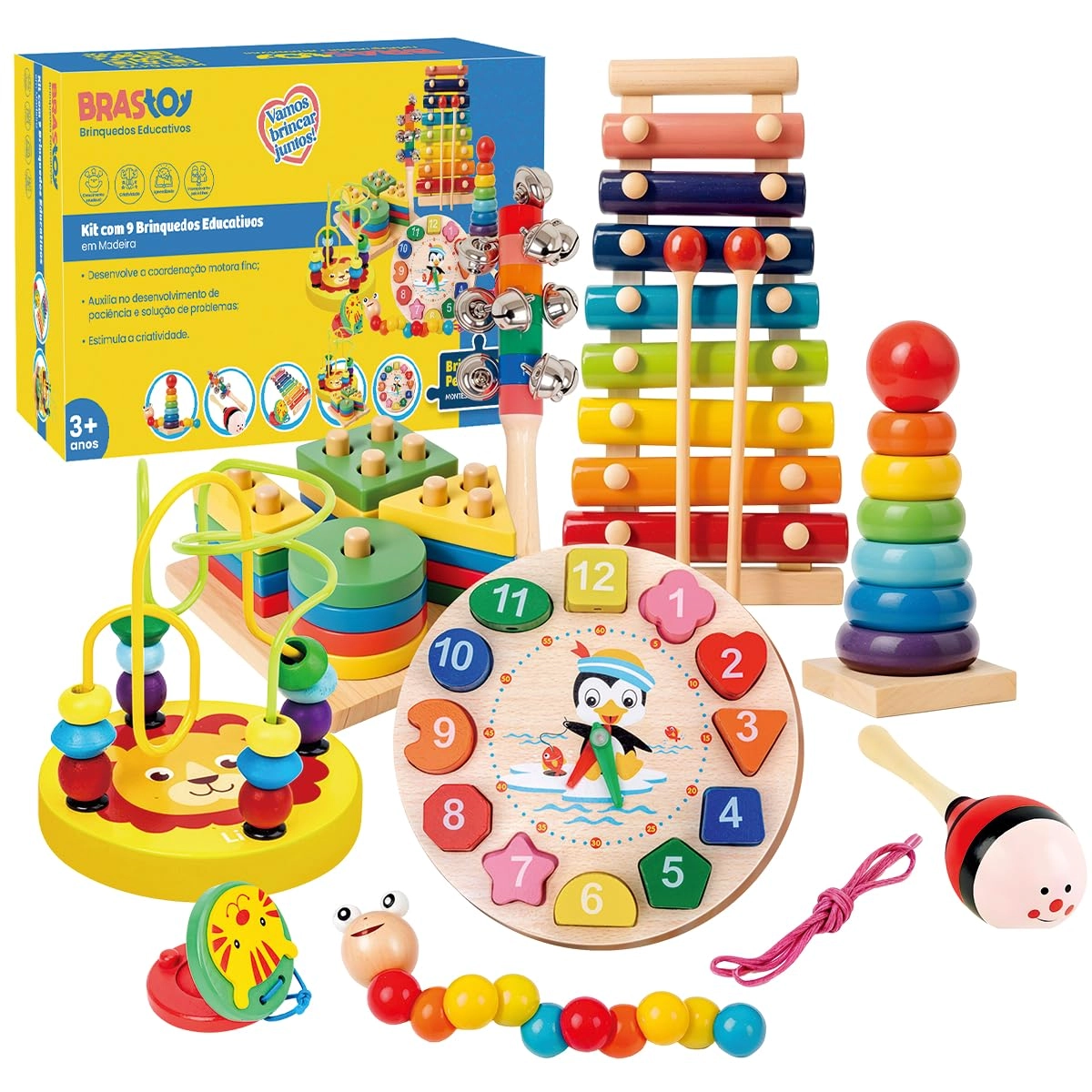Brinquedo Educativo Montessori - Conjunto de Madeira com 8 Peças | Para Crianças de 3 Anos,Brinquedo Educativo Montessori
