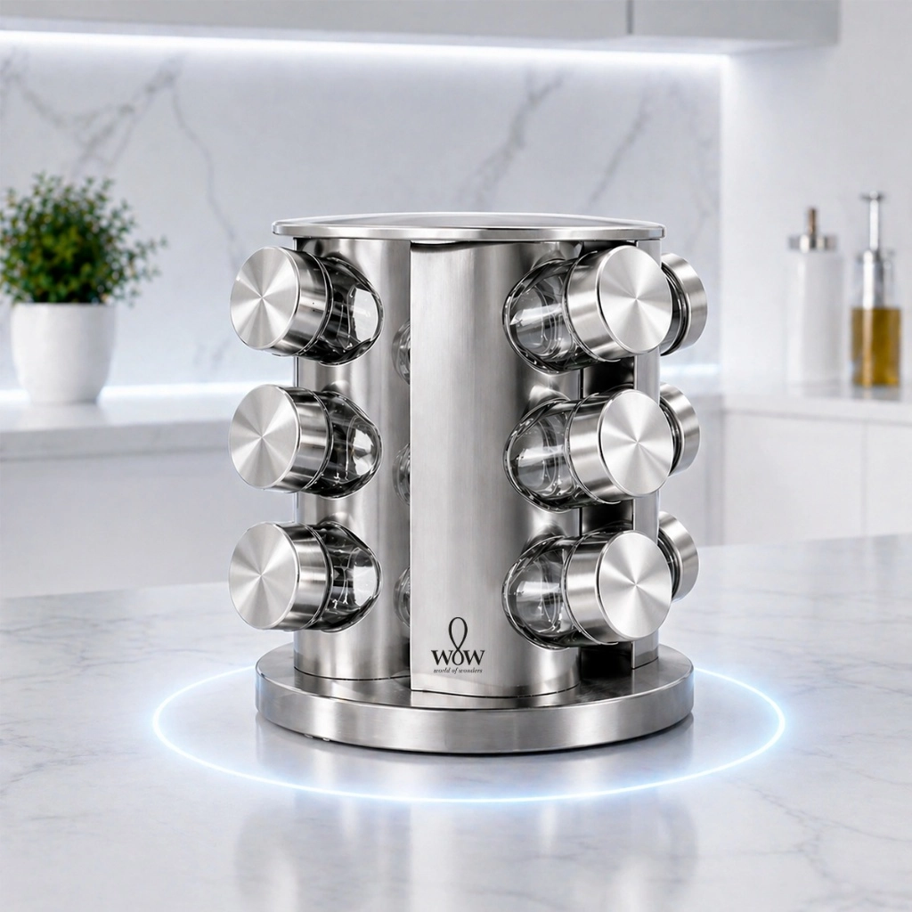 Porta Tempero Inox Giratório Vidro 12 Potes 360