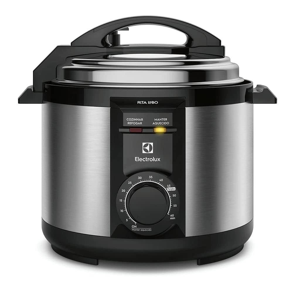 Panela pressão elétrica Electrolux capacidade 5L silenciosa, segura 9 travas, segurança timer feijão manter aquecido, alça antitérmica PCE20 inox 127v por Rita Lobo.