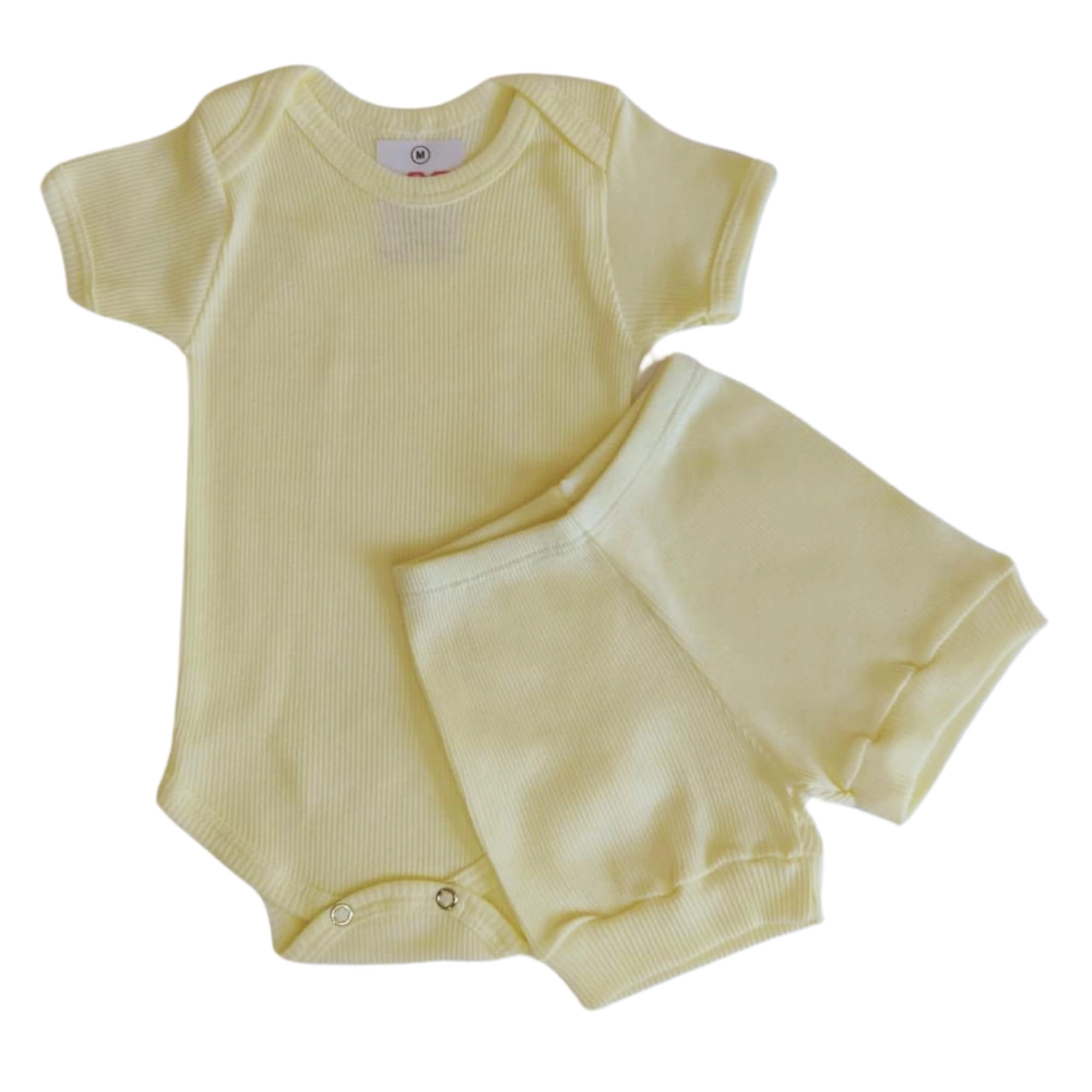 Kit Conjunto Body Short Tapa Fralda Bebê Liso Menino Menina Manga Curta Antialérgico Malha Algodão Canelado MXC BRASIL (Creme, GG (9 á 18 mês))