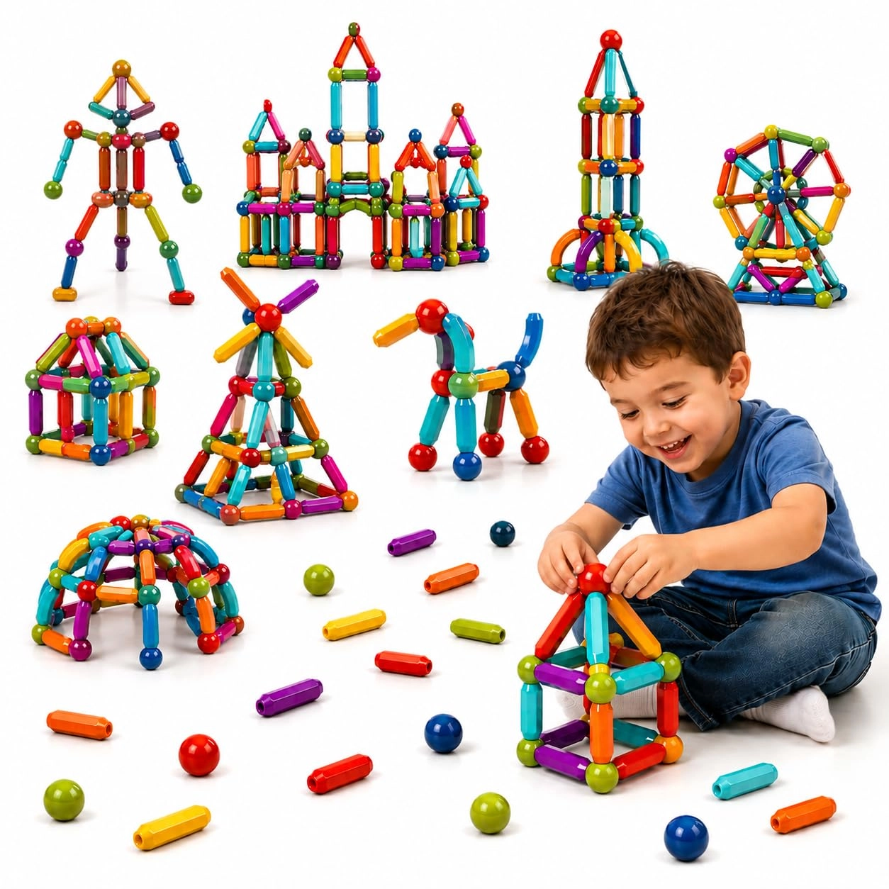 MUITA DIVERSÃO - Blocos de Montar Magnéticos - 103 Peças - Estimule a Criatividade, Coordenação Motora e Educação STEM – Um Brinquedo Educativo infantil que Une Diversão e Desenvolvimento