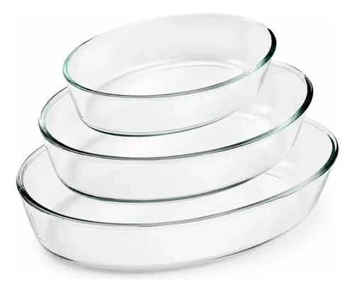 Conjunto 3 Travessas Assadeira Oval Vidro Refratário Diamond