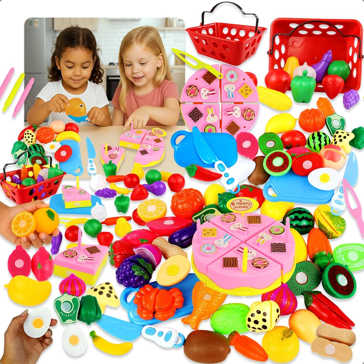 34 Peças Brinquedo Fruta Legume Comida Cortar Velkr crec cestinha