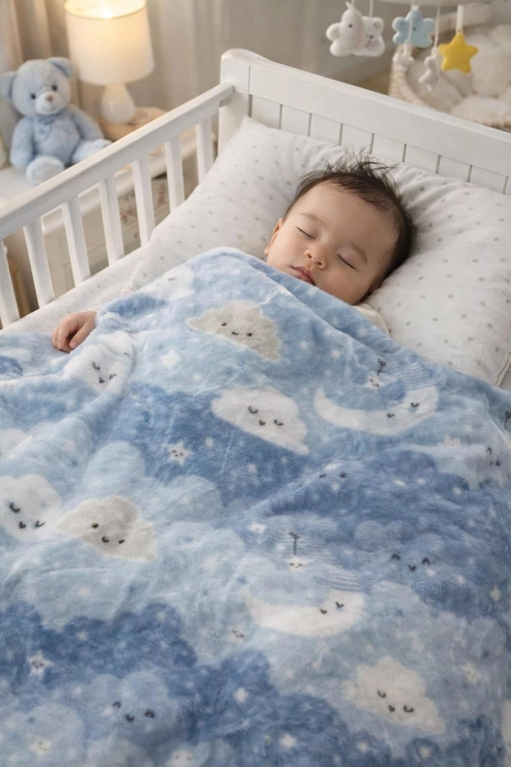 Cobertor Bebe Urso Azul Bebe Enxoval Menino Berço Frio Inverno Grosso Microfibra Antialergico 90x110cm