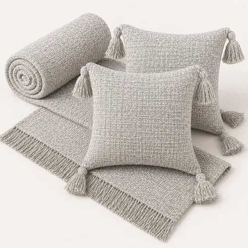 Kit Manta Para Sofá + 2 Capas De Almofada 45x45 Algodão Decoração