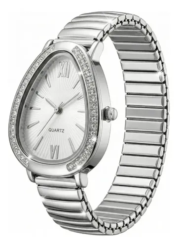 Relógio Feminino Prateado Com Strass Fundo Claro