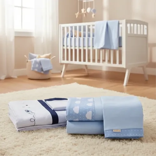 Kit 2 Jogo De Lençol Para Bebê Menino Berço Americano Cor