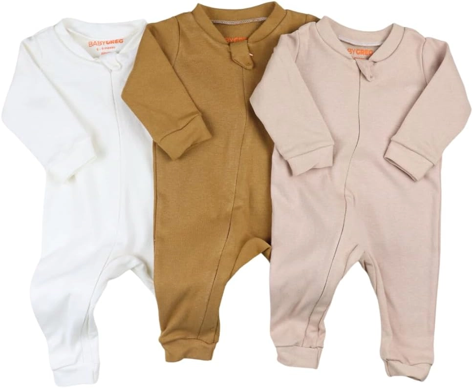 Combo 3 Macacão Minimalista para Bebês de 0 a 12 Meses - Tecido Respirável de Algodão, Abertura em Zíper (Cores Neutras, 1-3 MESES)