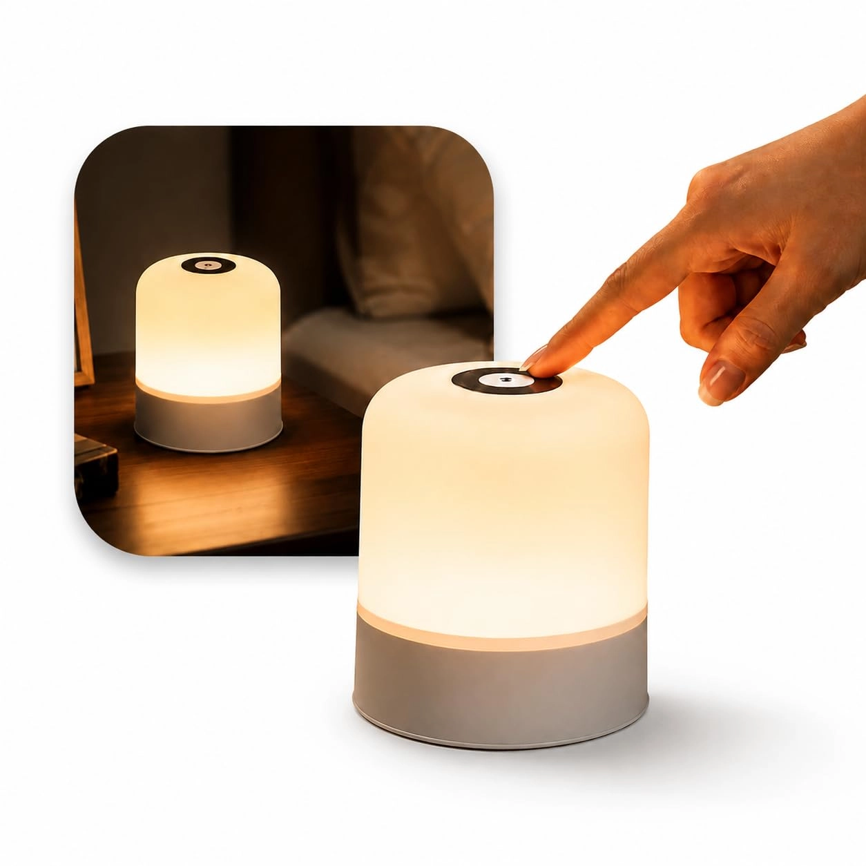 Luminária de Mesa Abajur de Cabeçeira com 3 Modos de Iluminação 360° LED Botão Touch Sem Fio Recarregável Para Criado Mudo, Estudos, Trabalho, Quarto, Escritório, Sala, Decoração, Leitura (8,5x7cm)