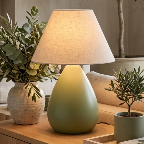 Cores Novas - Abajur Luminária com Cúpula de Tecido Gota Grande Para Sala Quarto Mesa Escritório