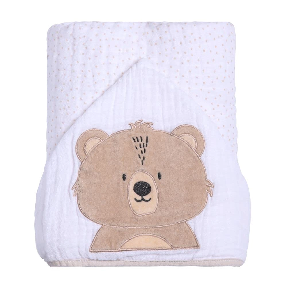Toalha de Banho Soft Papi Friends com Capuz Bord. 90Cm X 75Cm, Branco/Bege