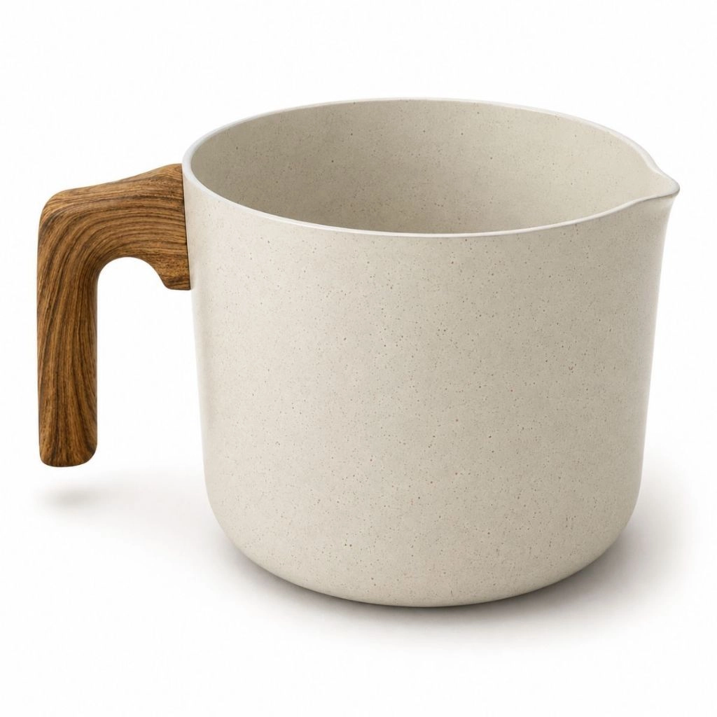 Leiteira Fervedor Canecão Cerâmica Sahara 1,8L 14cm 2,0mm Com Bico Cabo Amadeirado Para Leite Café Molhos