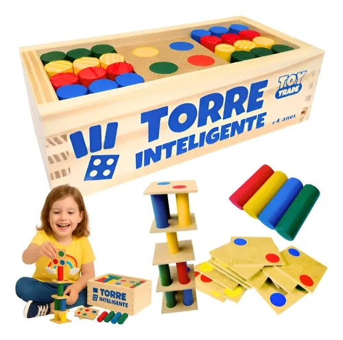 Toy Trade Oficial Torre Inteligente Jogo Educativo Crianças em Madeira Brinquedo Pedagógico COLORIDO