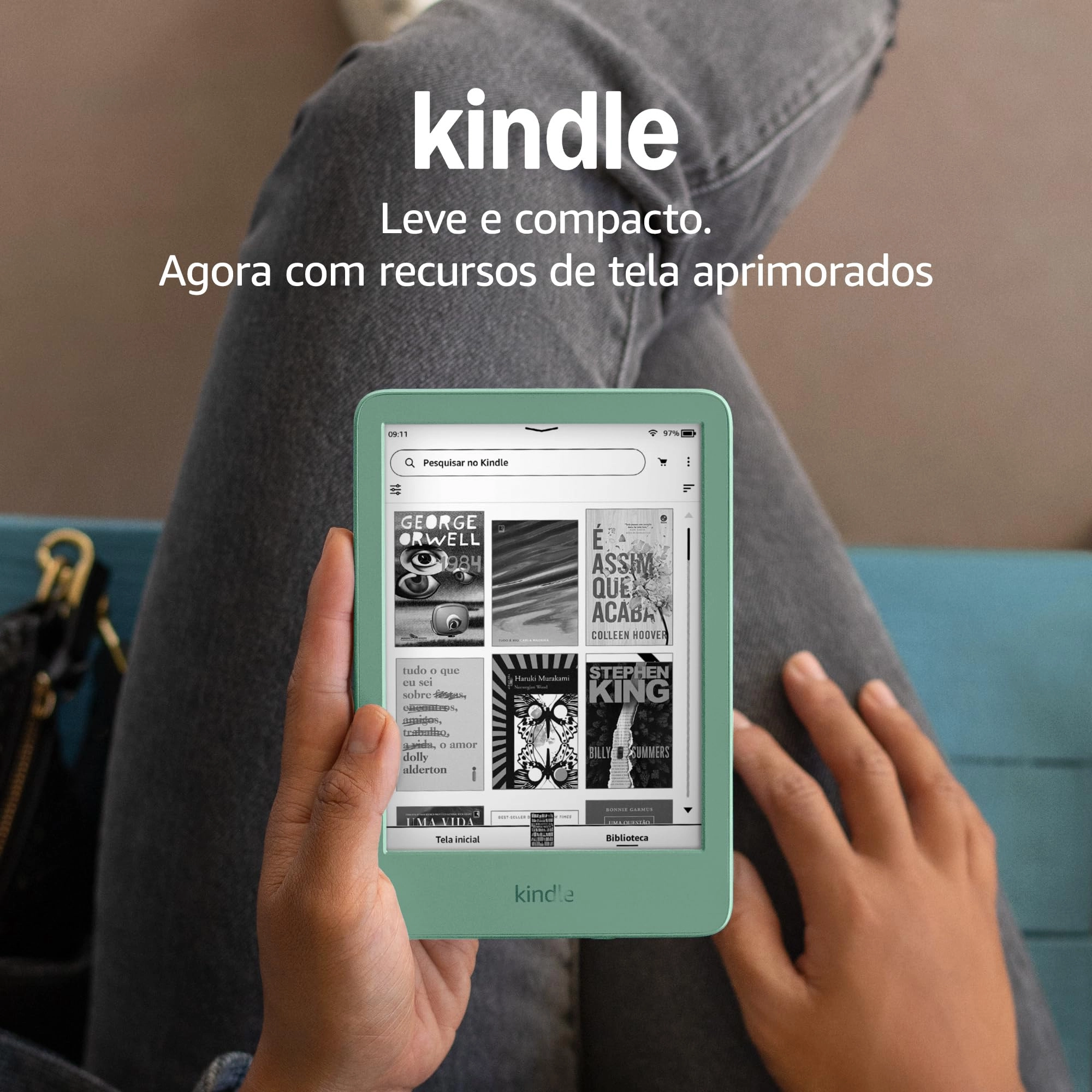 Kindle 16 GB (Geração mais recente) - Leve e compacto, com tela antirreflexo, trocas de página mais rápidas, luz frontal ajustável e bateria de longa duração - Cor Verde