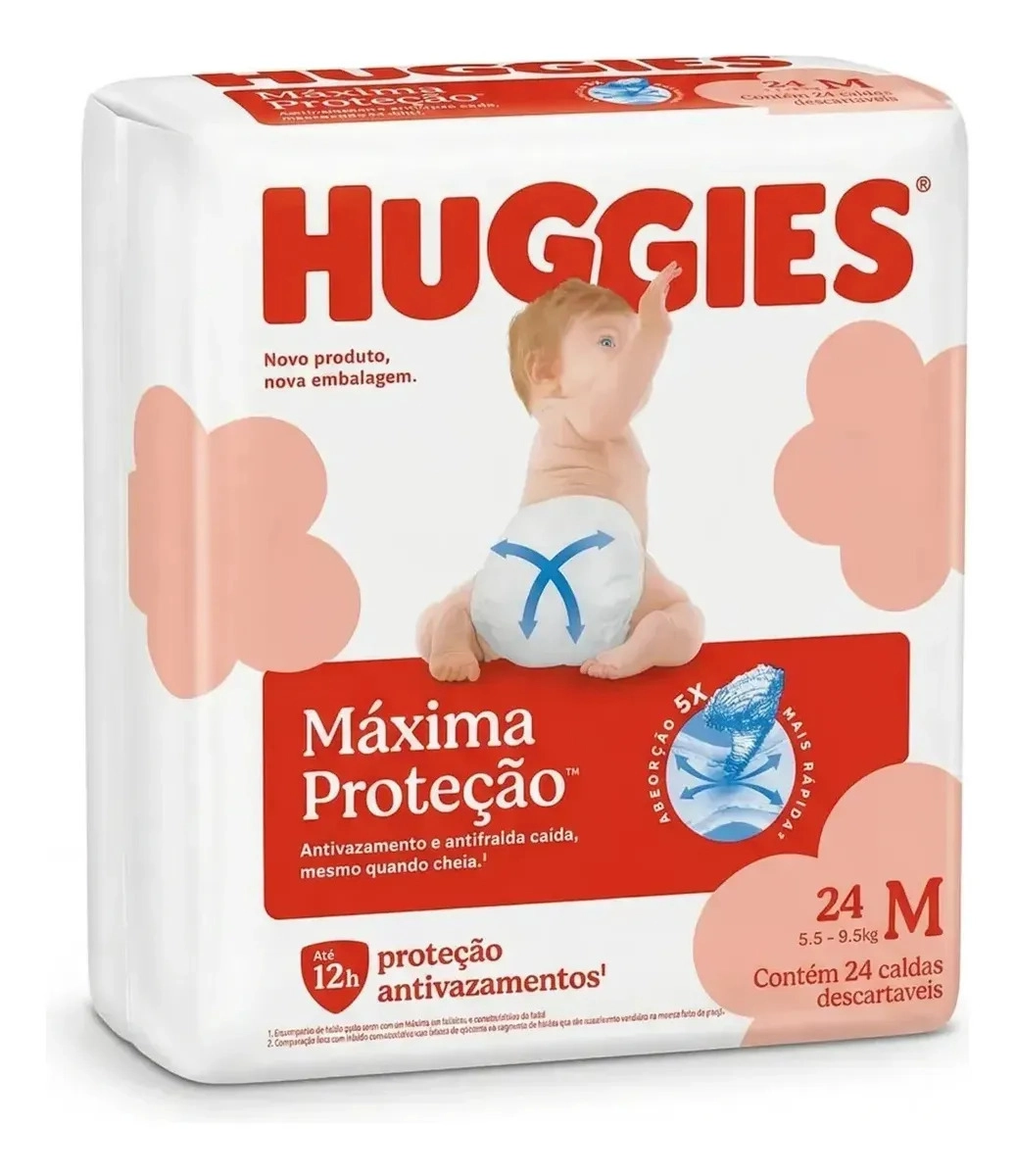 Huggies Fraldas Descartáveis MÁXIMA PROTEÇÃO 24 unidades (M)