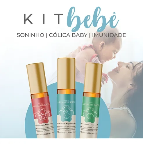 Kit 3 Aromaterapia Bebê Natural Blend Óleos Essenciais Aroma