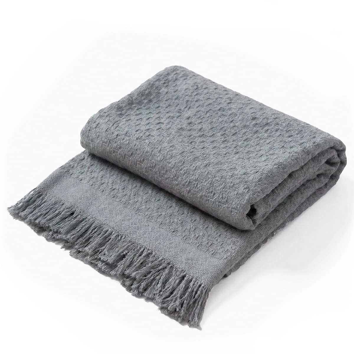 Decolab Manta para Sofá Toque Macio Boho Chic com Franjas Stone | 85% algodão e fio reciclado ecológico nacional; tamanho 150 x 120 cm, acabamento artesanal e caimento elegante.