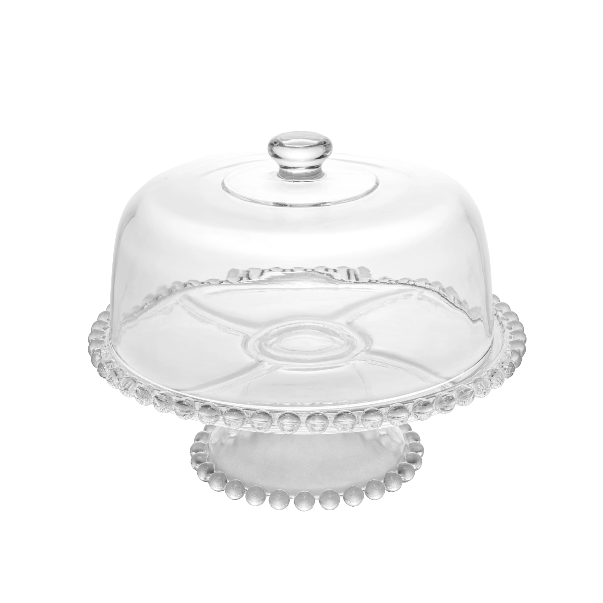 WOLFF - Prato para Bolo com Pé de Cristal e Tampa 31cm x 25cm - Linha Pearl