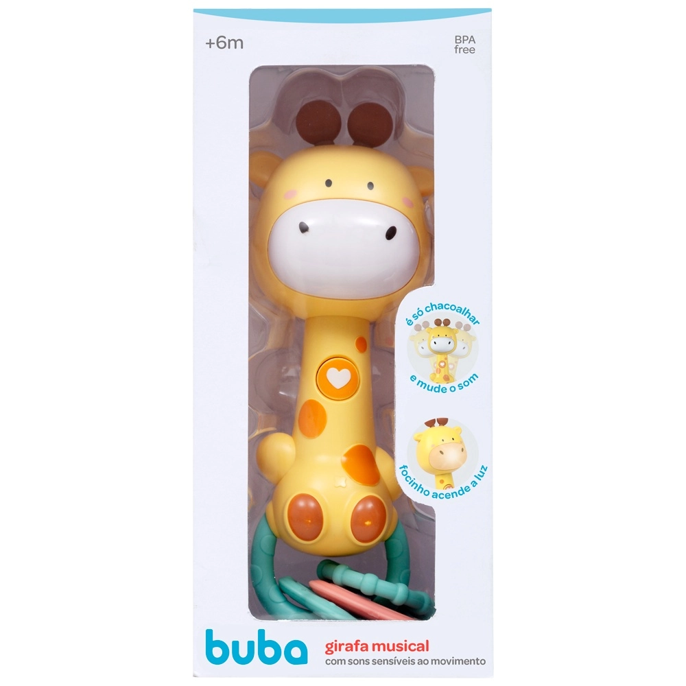 Girafa Musical Com Luz e Som Mordedor  Buba Girafinha Brinquedo Bebê Infantil