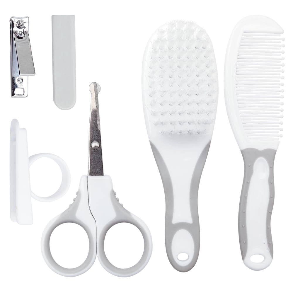 Buba Kit Cuidados Baby Cinza Tamanho Único | Escova, Pente, Tesoura, Cortador de Unhas