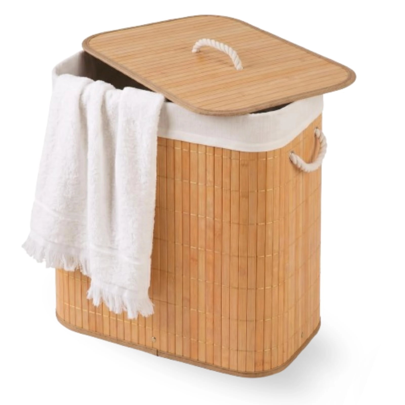 Cesto De Roupa Suja com Alças Em Bambu Com Tampa Forrado Banheiro Lavanderia Quarto