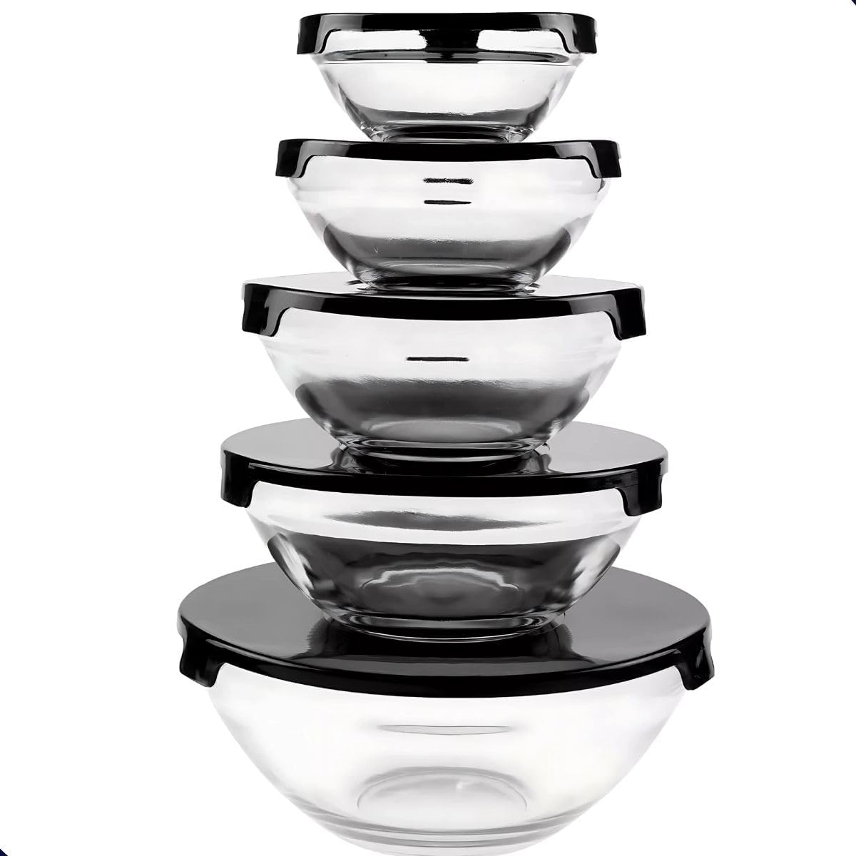 Potes de Vidro com Tampa Hermética – Conjunto com 5 Unidades para Armazenamento de Alimentos (Preto) : Cozinha