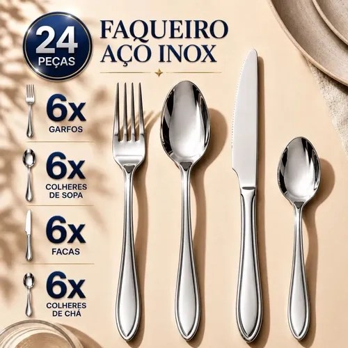 Jogo De Talheres Faqueiro Luxo Em Aço Inox 24 Peças