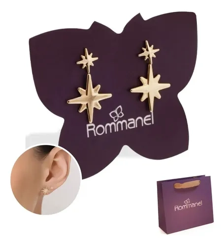 Kit Brinco Estrelas Rommanel - Coleção Divina 527528 Sacola Dourado